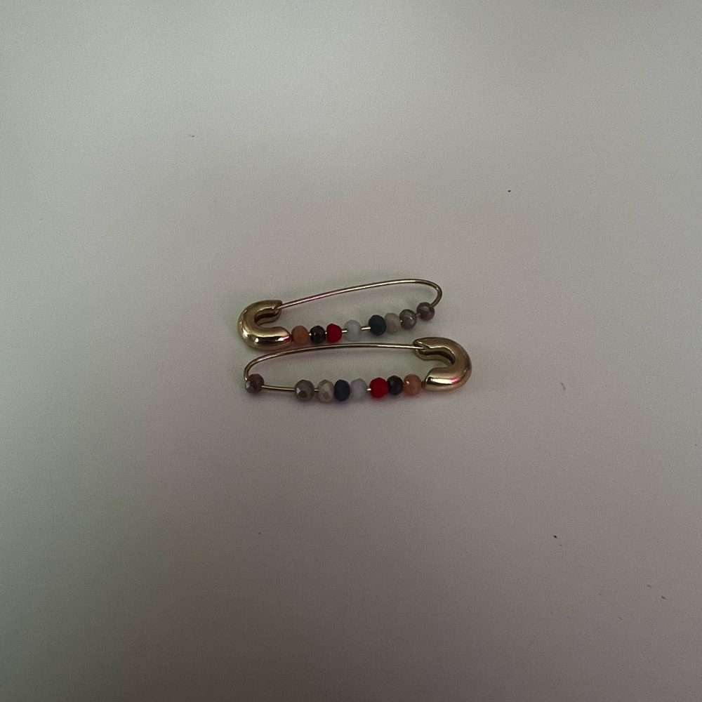 Gold Safety Pin Earrings with Beads